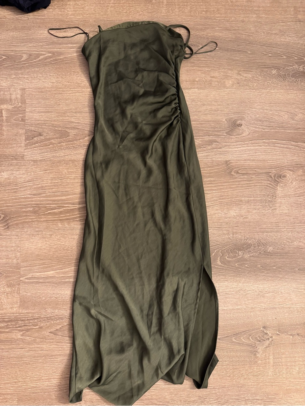 Zara Olive Green Slip Maxi Dress with Side Ruching